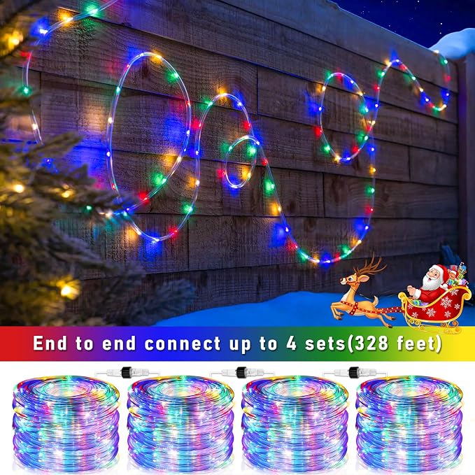 100FT 300 LED Rope Lights for Outside, Multicolor Rope Lights Indoor | Waterproof 8 Modes Plug in Connectable Outdoor String Lights for House Bedroom Garden Yard Pool Party Fence Decorations