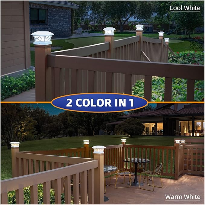 APONUO Solar Post Cap Lights 8 Pack with 1000mAh Battery - for 4x4 5x5 6x6 Fences, Larger Size & Longer Lasting, 2-Mode, IP64 Waterproof, for Deck Patio Yard (White)
