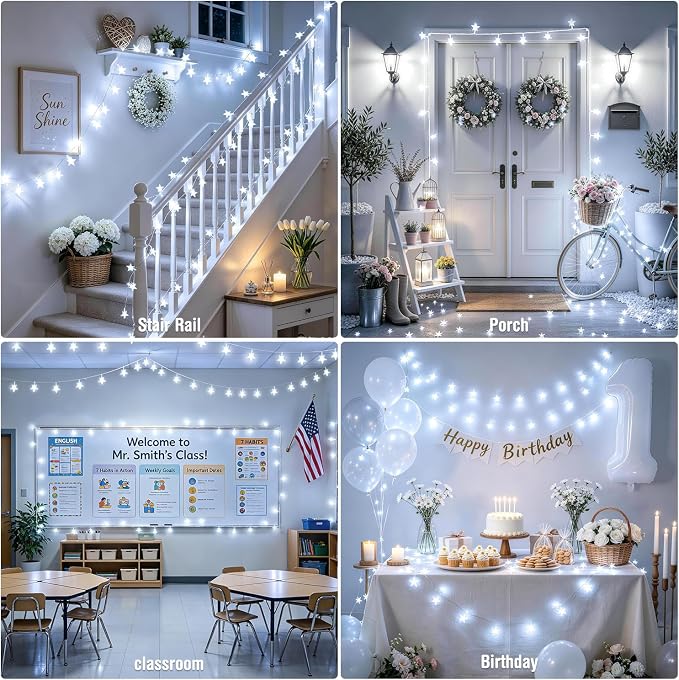 JMEXSUSS 100 LED Star String Lights USB Plug in, 33Ft White | Star Fairy Lights with Remote, Waterproof Hanging String Lights Indoor for Bedroom Classroom Tent Loft Bed Dorm Decor