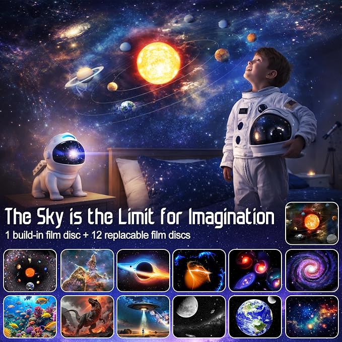 Upgraded Planetarium Projector with White Noise & Bluetooth Speaker, Astronaut Space Light Galaxy Projector for Bedroom, Ceiling Star Night Lights for Kid Adult Mood Lighting with Timer, Bedroom Decor