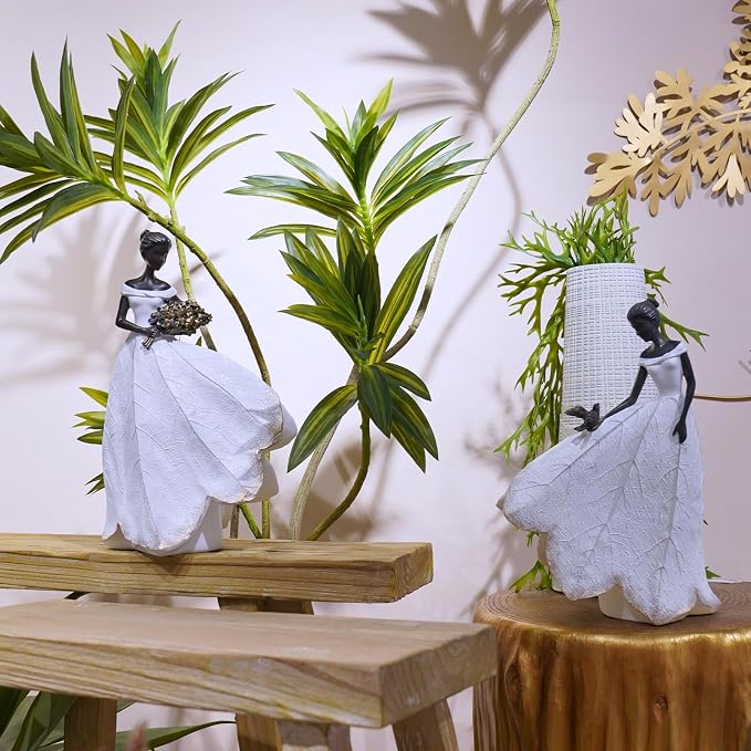 Guichifun Fairy Statue, White, 8.5 x 5.25 x 12 Inch | Leaf Angel Girls With Bird, Resin, Indoor Outdoor Yard Decorations, Figurines, Retirement Gift