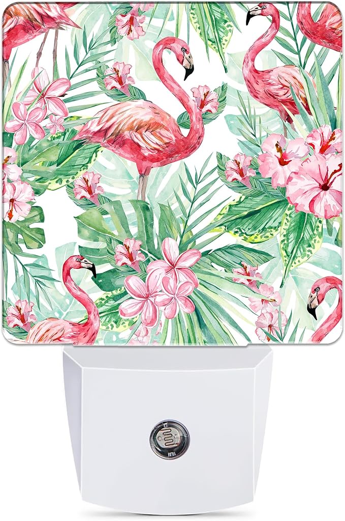 Tropical Floral Flamingo Dusk to Dawn Night Light, Auto Sensor Lamp Home Indoor Stairway Kitchen Corridor, Night Lights Plug into Wall Decor, Boys Girls Women Men Room Gifts