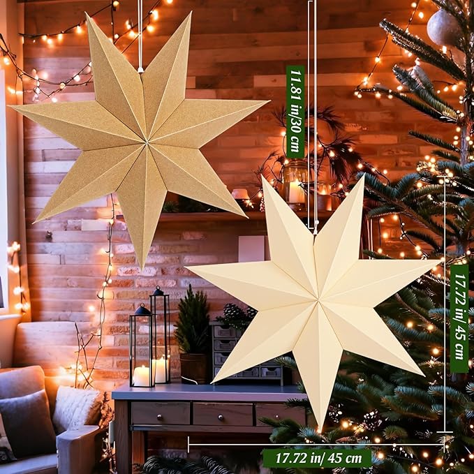 Lewondr Christmas Paper Star Lantern 5 Pack, Hanging 7-Pointed Star Lampshade Decoration, Window Paper Lanterns with 5 Colors for Xmas Wedding Holiday Party 17.72 Inch