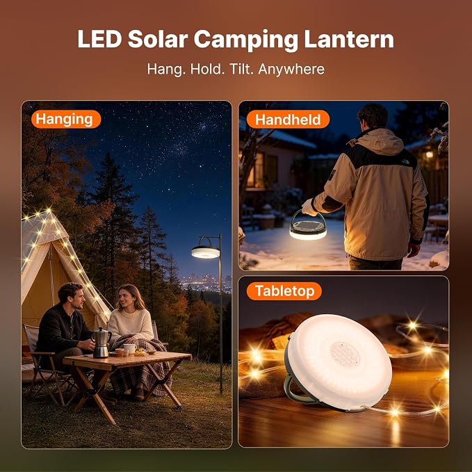 Solar Camping String Lights, 5400mAh/ 49.2FT/ 11 Modes Rechargeable Camping Lights Outdoor/Indoor, 4-in-1 Quick Storage Fairy Tent Lights Portable LED Lamp for Patio Yard Party Decor Essentials | Camping Lights Outdoor/Indoor, 4-in-1 Quick Storage Fair...