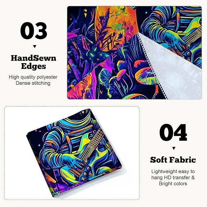 BVBOX Blacklight Space Astronaut Tapestry UV Reactive Galaxy Planet Glow in Dark Tapestries Black Light Poster Neon Wall Hanging Art for bedroom Living Room (Astronaut & Guitar-1M)