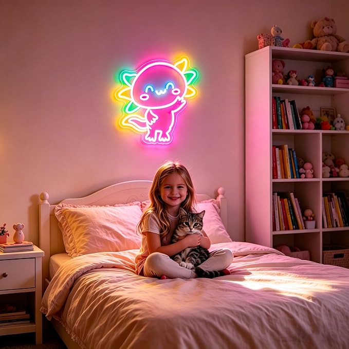 Axolotl Neon Sign Led Sign Neon Signs for Wall Decor Neon Lights | Salamander Led Light Up Sign, Pink Game Room Decor, Girls Gift, Party, Wall Decor, 5V USB Powered