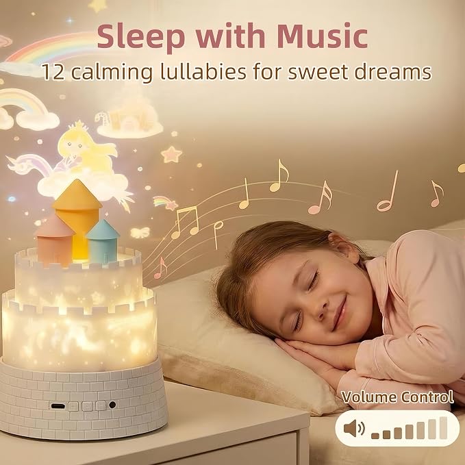 Princess Night Light for Kids - 360 Rotating Star Projector with 12 Music & 23 Films, Rechargeable 1800mAh Battery, Unicorn Lights for Girls Room, Kids' Birthday Gifts