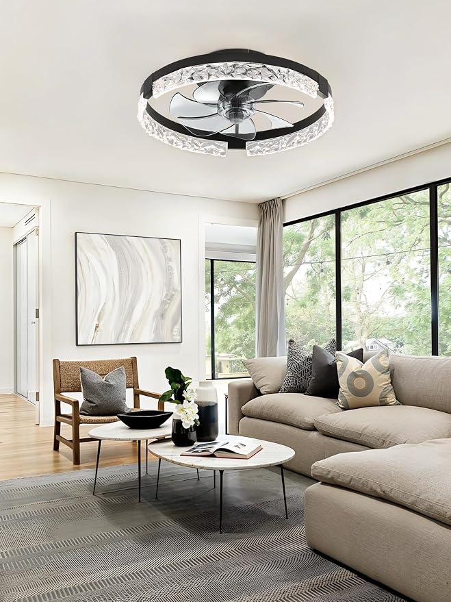 ZMISHIBO 18 Inch Ceiling Fans with Lights, Flush Mount Remote & App Control | 3CCT Dimmable LED, DC Motor, Bladeless, Reversible Blade, 6 Speeds, Modern, Low Profile, Enclosed, Bedroom, Kids, Girl, Adult