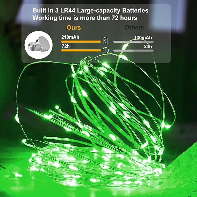 AIKEI 12 Pack LED Fairy Lights Battery Operated, String Lights Waterproof 7 Feet 20 Led Firefly Starry Lights for Wedding Party Bedroom Garden Christmas Decoration (Green, 12 Pack)