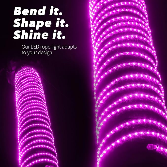 WYZworks 288LEDs, 25ft LED Outside Rope Lights, Waterproof Permanent Outdoor ETL Certified Connectable Clear Tube, Christmas Palm Tree Holiday Decorative Landscape Patio Accent Lighting - Pink