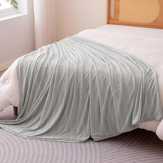 Amazon Basics Striped Cooling Blanket for Hot Sleepers, Reversible Lightweight Thin Throw Blanket for Bed, Couch and Sofa, Twin XL (60" x 90"), Gray Striped