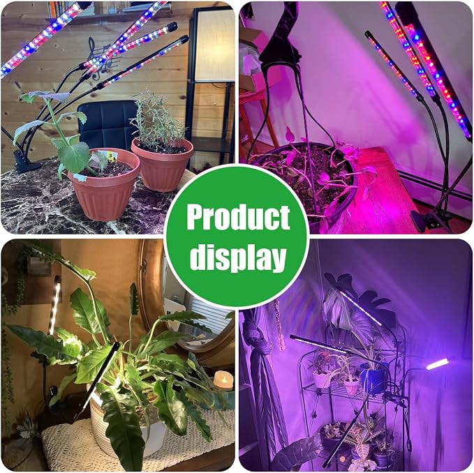 LED Plant Grow Light, Suitable for Indoor Plants, Full Spectrum Clip on Plant Growing Light with Red, Blue, Yellow Beads, 10 Brightness Levels, 3 Light Modes, 3/9/12H Auto Timer, 3 Head
