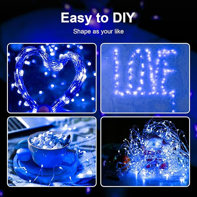 ZGWJ Fairy Lights Battery Operated, 12 Pack Blue Twinkle String Lights 20 LED 7FT Mason Jar Lights for Bedroom, Halloween, Christmas, Party Indoor and Outdoor Decoration