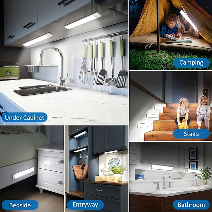 Motion Sensor Under Cabinet Lights, Magnetic Rechargeable Under Counter Closet Light, Wireless Night Light Bar Stick-On, 5-Pack, 6500K Cool White