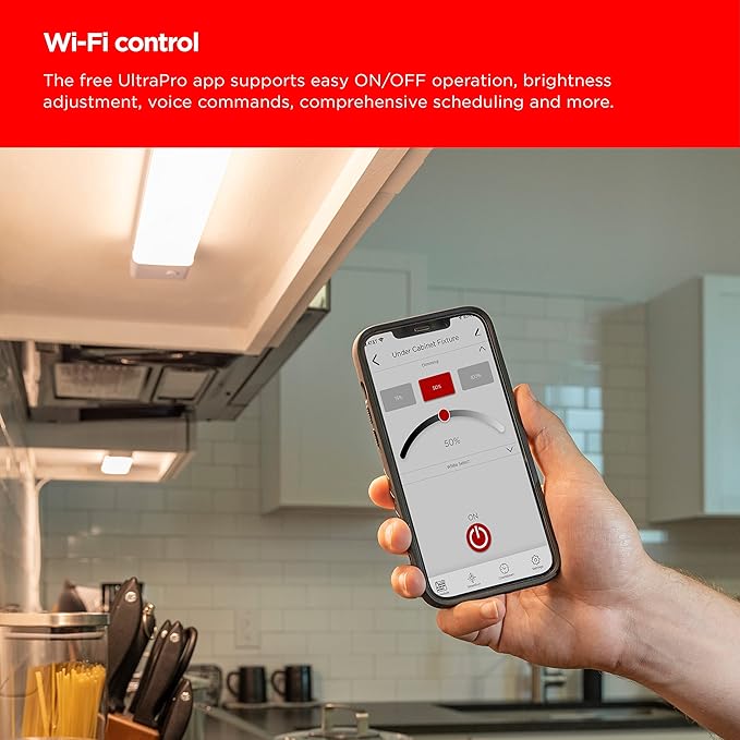 UltraPro 24 inch Plug-in Wi-Fi Under Cabinet Lights, Many White Settings from 2000K-6000K, Full Range Dimmable, Easy to Use Wi-Fi App, Programmable Schedule Under Cabinet Lighting, 65267