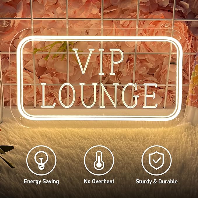 Vip Lounge Neon Sign Dimmable LED Neon Sign Light Up Sign Wall Decor for Airport Hotel Bar Club High-speed Rail Station Lounge Light For Business Store VIP Area 40cm*20cm Warm White
