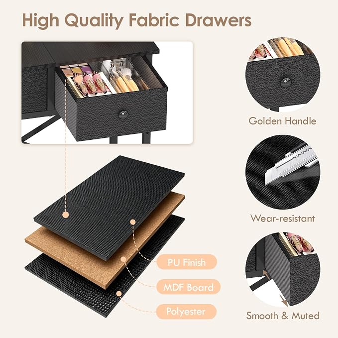 X-cosrack Black Small Vanity Desk with Mirror & Chair, 19.7" W Mini Vanity Desk Table Set with Fabric Storage Drawer for Kids, Girls, Teens, Dressing Table with Chair for Bedroom