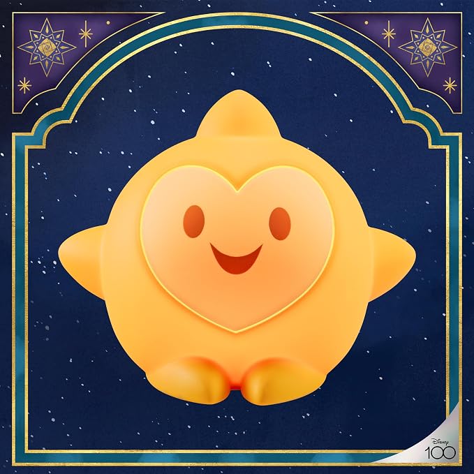 Disney Squish'ems Wish Star Night Light for Kids, Soft Silicone | Dimmable Kids Bedside Lamp, Light for Kids Room, Bedroom, and Playroom, USB Powered with AAA Battery Option