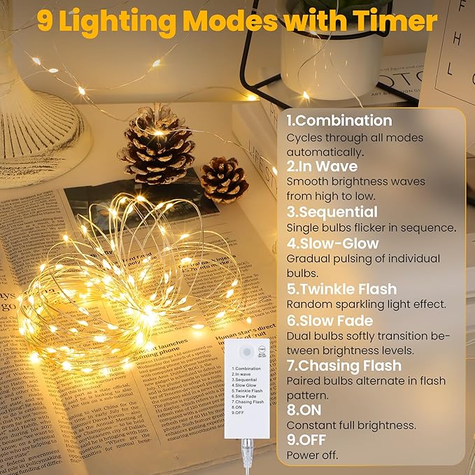 Mlambert 2 Pack 16.4FT LED Fairy Lights Battery Operated, Rechargeable Twinkle Lights for Bedroom, Christmas Decor, Holiday Party, Warm White