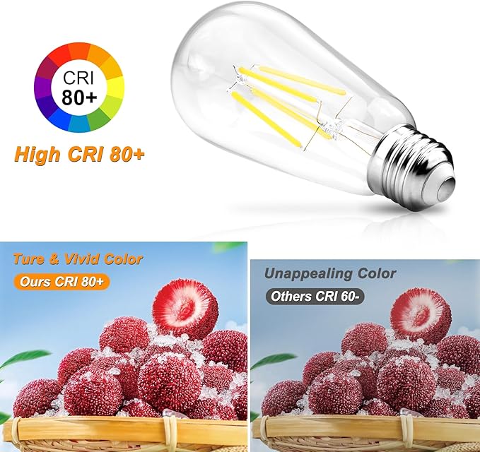 Ascher Vintage LED Edison Bulbs, 6W, Equivalent 60W, Non-Dimmable, Daylight 5000K, 700Lumens, ST58 Antique LED Filament Bulbs with 80+ CRI, E26 Medium Base, Clear Glass, Pack of 12