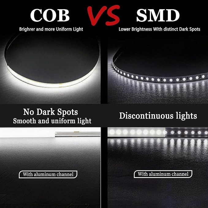 COB 50Ft White LED Strip Lights, 24V Super Bright LED Tape Lights High CRI95+, Dimmable Lights Strip,Flexible LED Rope Lights for Kitchen Cabinet, Stairs, Bedroom, Vanity Mirror,Home DIY Deco