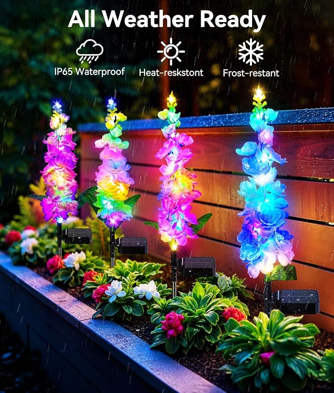 KOOPER Solar Lights Outdoor Garden Decor, 8 Pack Upgraded Delphinium Solar Garden Lights with 72 Colorful LEDs, Vivid Flowers Outdoor Waterproof for Landscape Patio Yard Decor