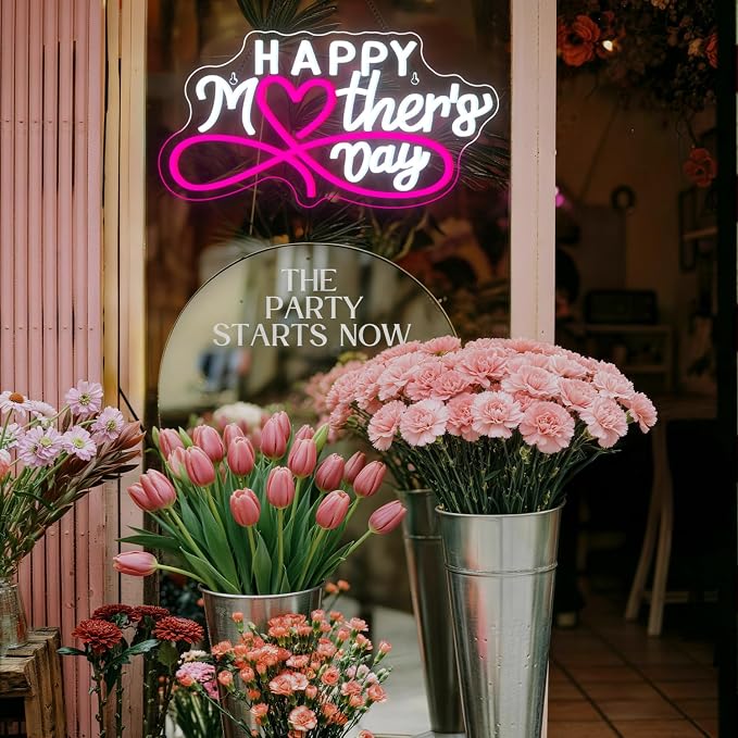 Happy Mother's Day Neon Sign Pink LED Mothers Signs Art Wall Decor in Home Room Bedroom Love Mom Neon LED Light Up Mother's Day for Mom Family in Birthday Party Gifts