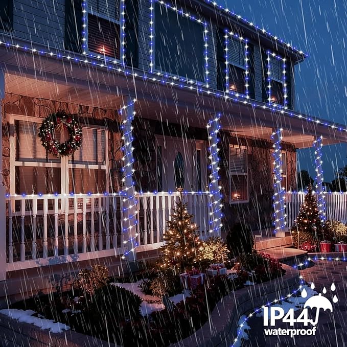 QITONG 2 Pack Blue and White Solar Rope Lights, Each 33ft 100 LED Solar String Lights Outdoor Waterproof, 8 Modes Clear Tube Fairy Lights for Garden Pool Patio Porch Tree Party