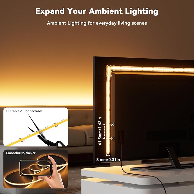 PAUTIX COB LED Strip Light 20ft/6.1m 3087LEDs Warm White 2000K CRI90+ High Lumen,DC24V Flexible LED Tape for Cabinet Home DIY Lighting Projects with 1pcs COB Connector Wire(Power Supply Not Included)