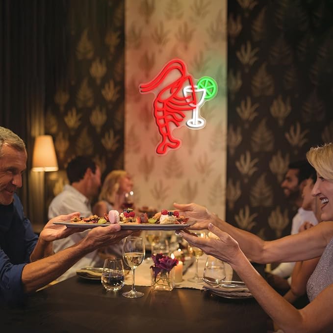 Lobster Cocktail Neon Sign,Dimmable Shrimp Bar Neon Light for Party Bar Pub Restaurant Shop Window Decoration(15.75 * 12.6In)