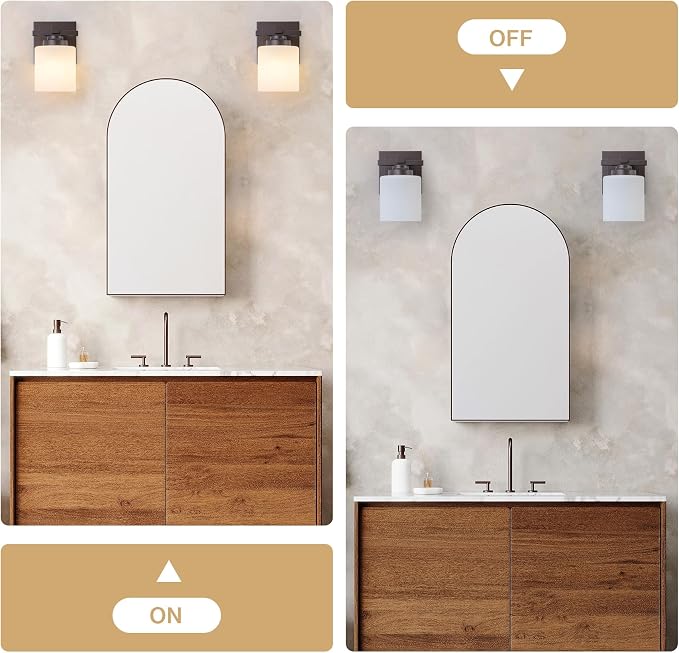 Modern Bathroom Light Fixtures Over Mirror, Vanity Lights for Bathroom Wall Sconces with Milky White Glass Shades, E26 Socket (Bulbs Not Included), 1 Light, Oil Rubbed Bronze