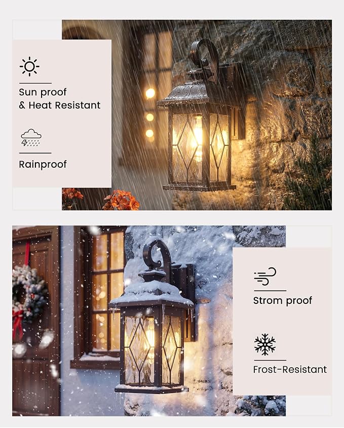 FEMILA Outdoor Wall Light Fixtures, Exterior Waterproof Wall Sconce, 15" Front Porch Lights, Anti-Rust ORB Finish with Hammered Glass, UL Listed, 4FD54B ORB-SD