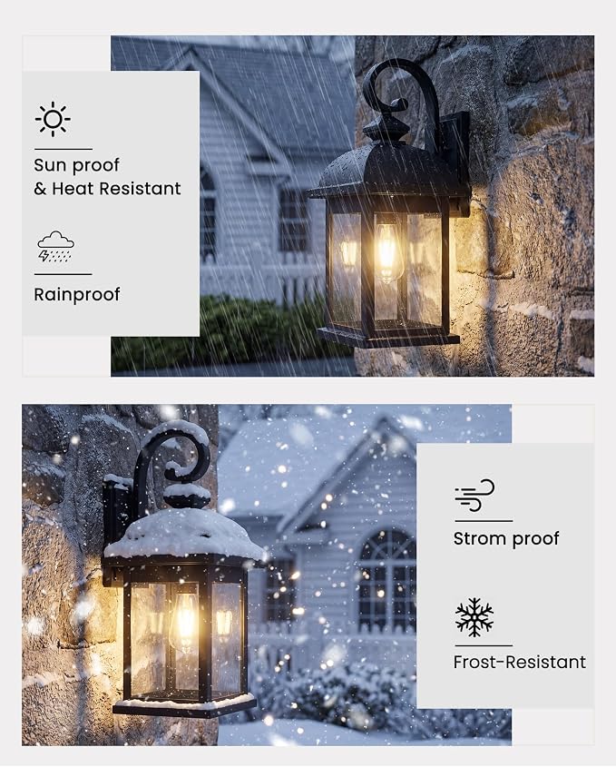FEMILA Outdoor Wall Sconce, 21" Large Outdoor Wall Lantern Porch Lights for Entryway, Patio, Garage, Doorway, Anti-Rust Waterproof, UL Listed, 4FD54B2 BK