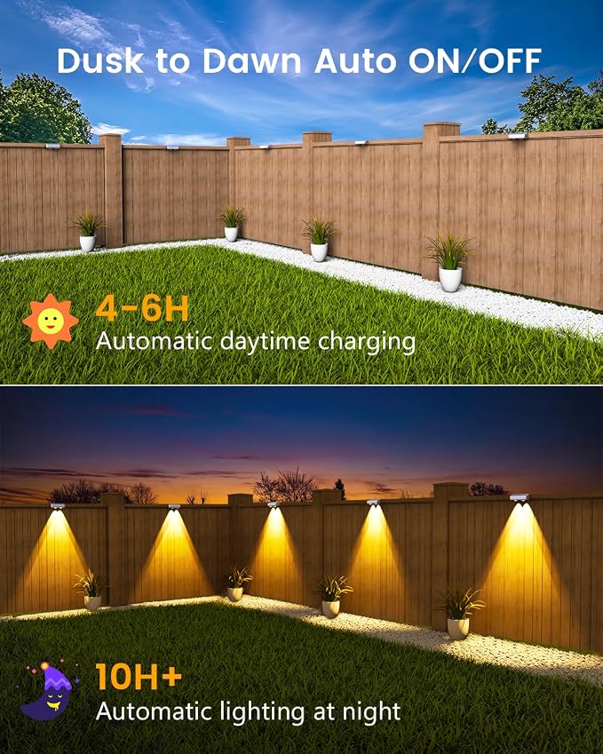 JOFIOS Solar Fence Lights Outdoor Waterproof, 80 Lumens Solar Lights for Fence with Warm White & RGB 8 Colors,Outdoor Solar Light for Deck, Patio, Backyard, Fence, Railing (12-Pack-White)
