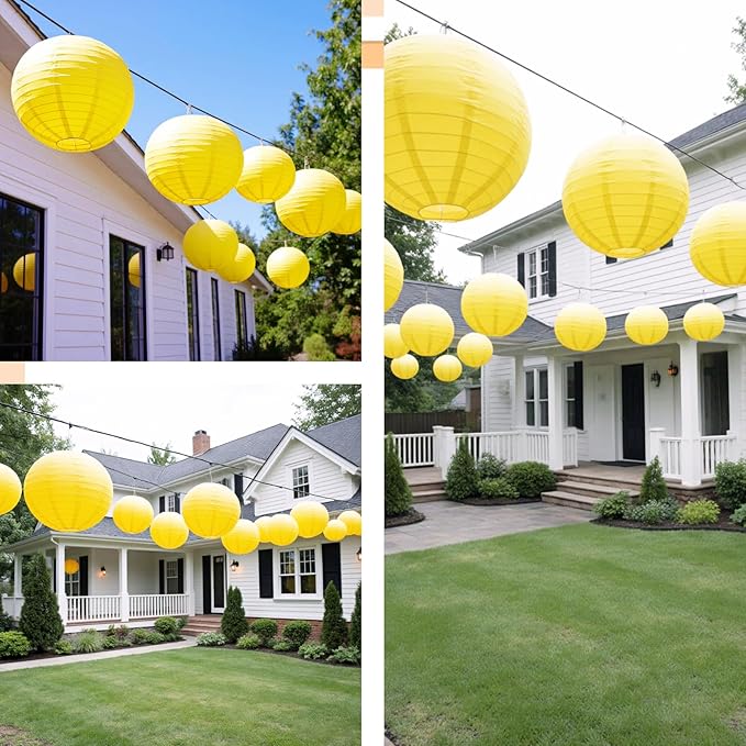 Chinese Paper Lanterns for Birthday Party Decorations – Hanging Rainbow Lanterns for Ceiling Decor, Classroom, Wedding, and Home Party – Pack of 18,Lemon Yellow(8/10/12-Inch)