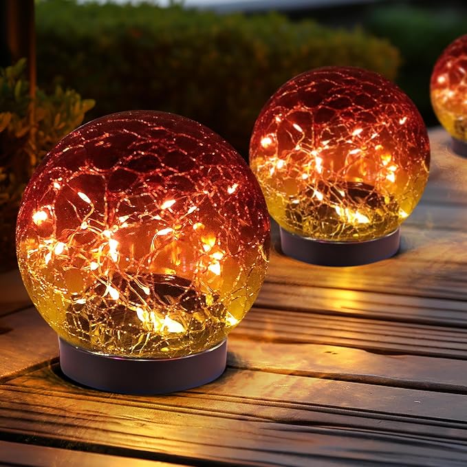 JKIMK Solar Globe Lights Outdoor Waterproof-Solar Balls for Garden | Cracked Glass Ball Lights Outdoor-Solar Orbs for Outside-Decorations for Patio and Yard Lawn Backyard Decor