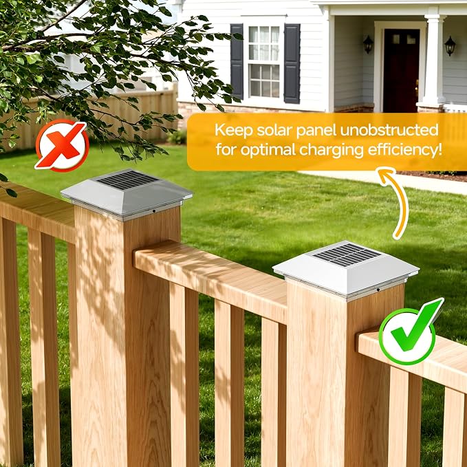 8 Pack 4x4 Solar Post Light, 3 Modes Wooden Vinyl Fence Cap, White | 3 color temperatures, Waterproof LED Solar Post Lights, Patio Porch Decor, Only Fit Two True Size Post: 3.5''x3.5'', 4''x4''