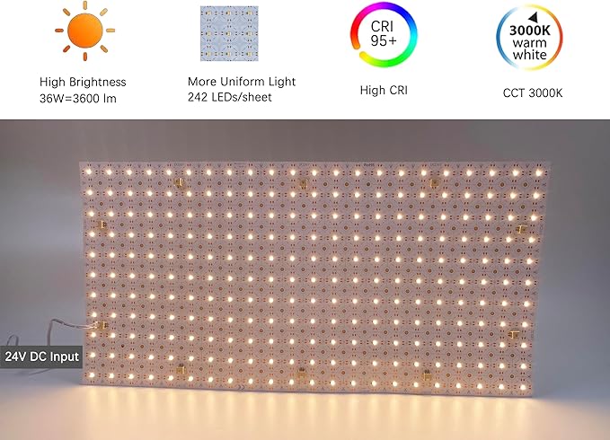 4-Pack LED Backlight Sheet 24V 36W 3000K Warm White, 19.3X9.6 inches Each Unit, Dimmable Flexible LED Panel Sheet for Backlit Translucent Stone/Marble/Onyx/Quartz Countertops Walls