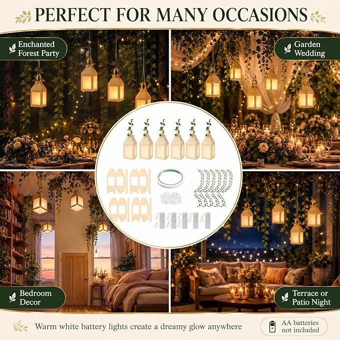 Yinder 24 Pcs Enchanted Forest Theme Decoration Set 82.68 ft Artificial Begonia Leaf Vine Paper Candle Lanterns Decor with LED String Lights for Bedroom Aesthetic Jungle Fairy Wonderland Party Favor