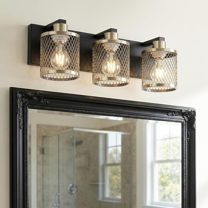 Bathroom Light Fixtures Black and Gold Vanity Lights 3 Lights Farmhouse Bathroom Vanity Light Vintage Design Wall Sconces Lighting for Mirror Attic Corridor Cellar Wall Lamps