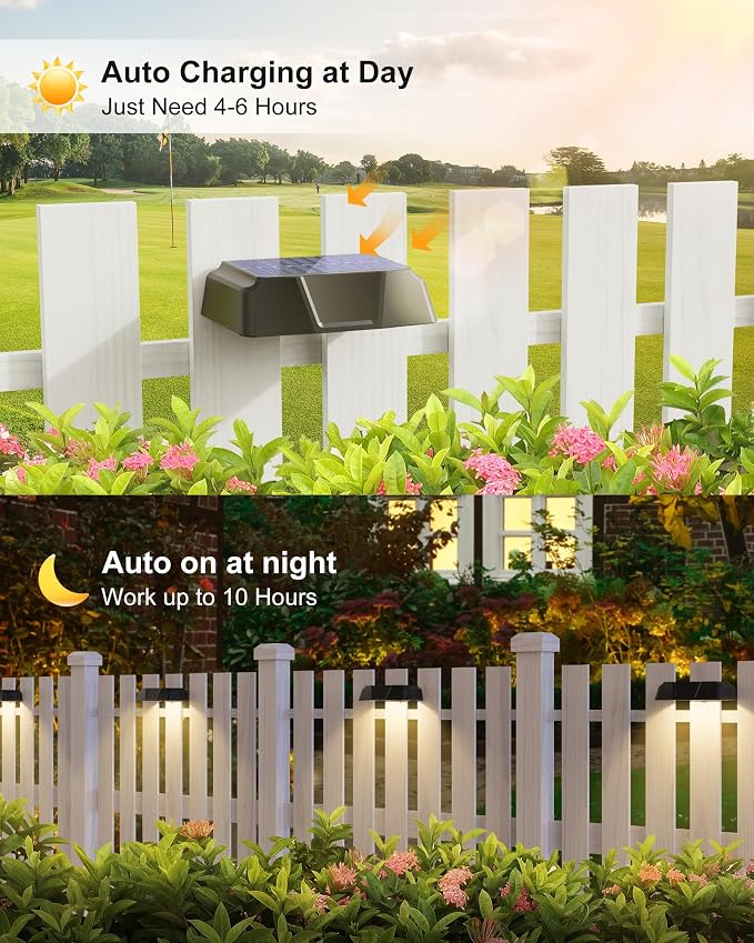 Brightown 6 Pack Solar Fence Lights, 7 RGB & Warm White/Cool White | Color Changing, IP65 Waterproof Solar Lights Outdoor for Yard Fence Deck Step Garden