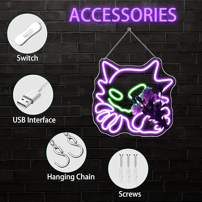 Neon Sign, Anime Neon Signs for Wall Decor LED Light up Signs Home Decor for Bedroom, Man Cave, Gaming Room, Party, Club, Pub, Bar Decoration Christmas Halloween Easter Gift USB Operated