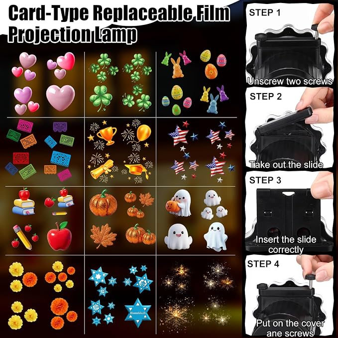 Independence Day Projector Light Outdoor, Decorative Patriotic Dynamic LED Projector Light with 12 Holiday Film Slides Waterproof Landscape Rotation Lighting Projection Lamp
