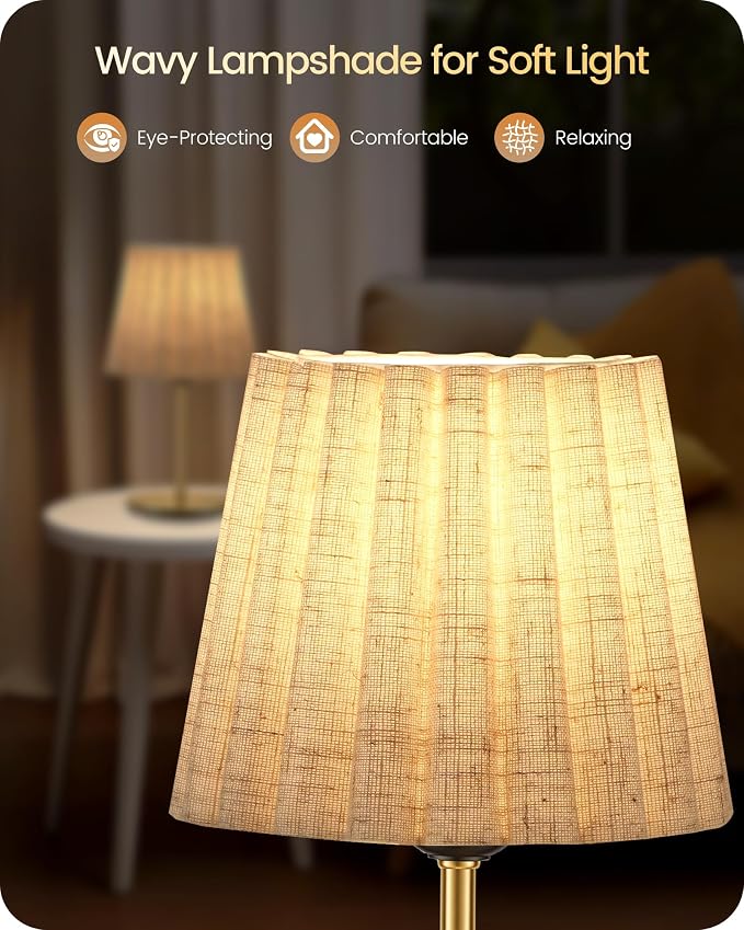 Small Bedside Table Lamps Set of 2, Dimmable Table Lamps with 3 Adjustable Color Temperatures, Nightstand Lamps with 2 Bulbs, E26 Base, for Bedroom, Study, Desk, Beige and Gold DE15TLP205