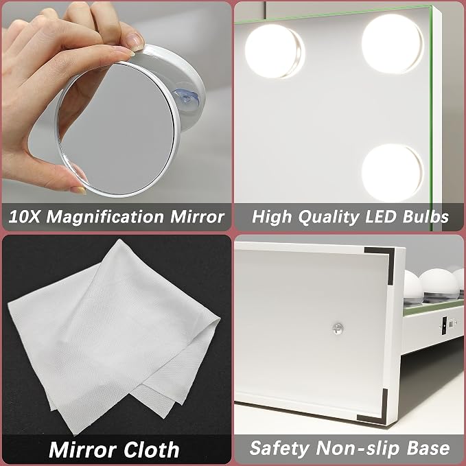 ROLOVE 32"x24" Hollywood Vanity Mirror with Lights, 15 Dimmable LED Bulbs, 3 Color Modes, 10X Magnification, USB Charging Port, Tabletop or Wall-Mounted