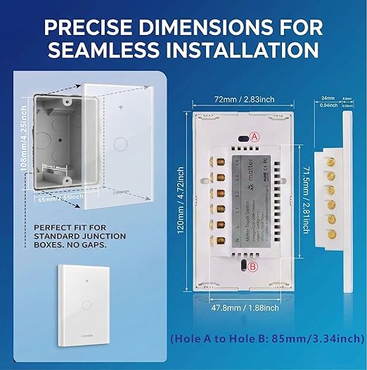 Smart Touch Wall Light Switch with Matter, Tempered-Glass Panel, Neutral Wire Required, Single-Pole, 2.4GHz Wi-Fi, App/Voice Control with Alexa/Google/Apple Home, Timers & Schedules White – 1 Gang