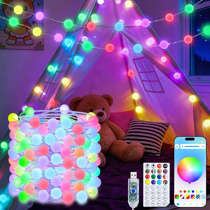 JMEXSUSS Smart Globe String Lights for Classroom Dorm, RGB Fairy Lights | 33FT 66 LED, App & Remote Control, Music Sync, Color Changing , Twinkle String Lights for Bedroom Christmas DIY Gift Decor