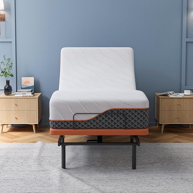 ESHINE Twin XL Adjustable Bed Frame 12" Hybrid Matt with Smart App | Bed Base, Lumbar Support, Head-Pillow-Tillt, Wireless Remote, Zero Gravity, Dual USB, Under Bed Light, 6000 Series
