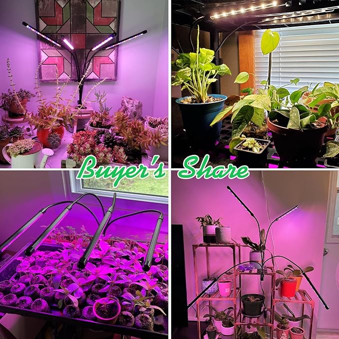 Garpsen Grow Lights for Indoor Plants, 80 LEDs Full Spectrum Plant Light with Clip, 5 Dimming Levels & 3 Colors Grow Lamp with Timer 6/12/16H, 360° Adjustable Gooseneck for Seedlings and Succulents