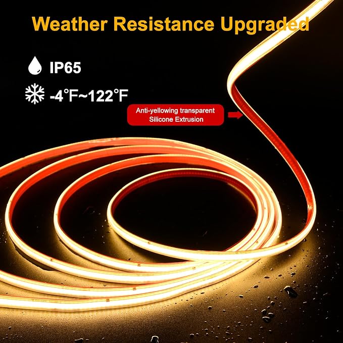 ETL COB LED Rope Light IP65 AC 120V 16.4FT 1200lm Ultra Bright 3000K White | Waterproof Cold-Resistant ETL Light Strip No Driver Tape Lighting for Home Commercial LED Strip Light 3000K Warm White